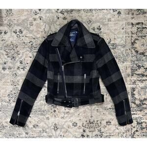 Y2K American Eagle Women’s Wool Blend Plaid Jacket Buckle & Zipper Details Sz S